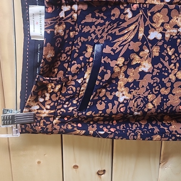 Anthropologie The Essential Slim Floral Pant Faux Leather Trim Pockets Size 2 - Picture 6 of 8